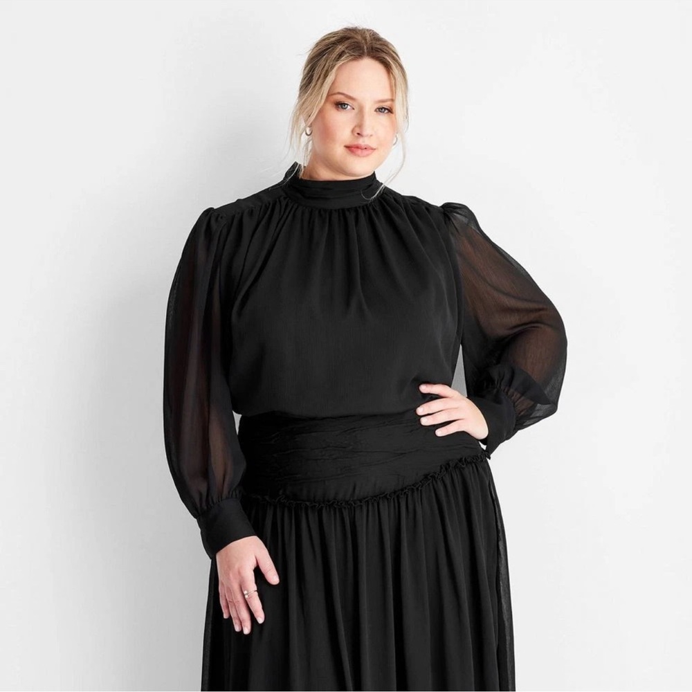 Women's Long Sleeve Crinkle Blouse - Future Collective Black